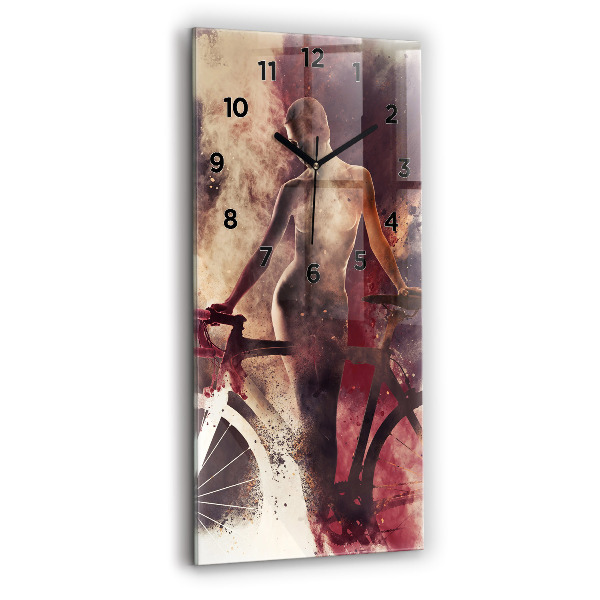 Modern vertical wall clock Woman and bike