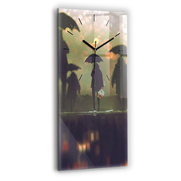 Modern vertical wall clock People with umbrellas
