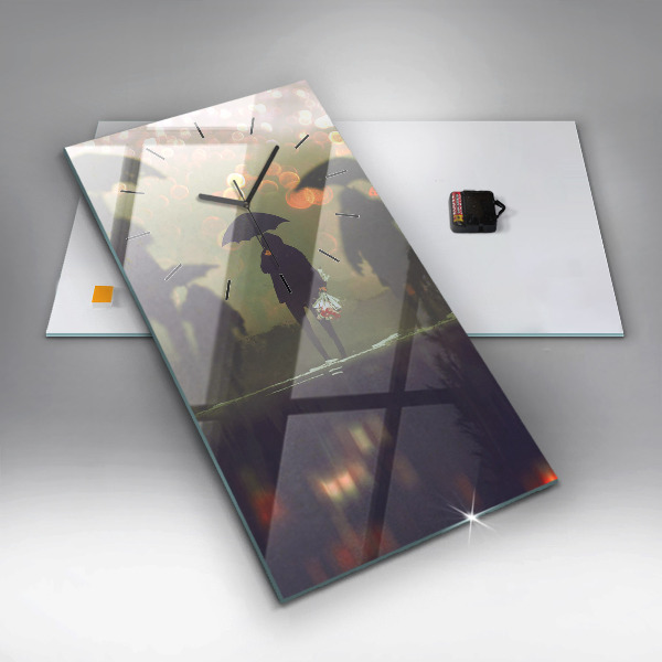 Modern vertical wall clock People with umbrellas