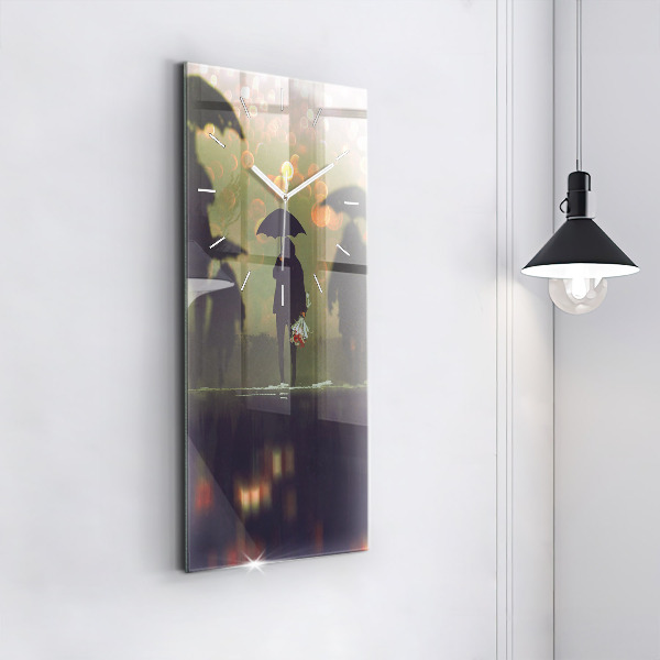 Modern vertical wall clock People with umbrellas
