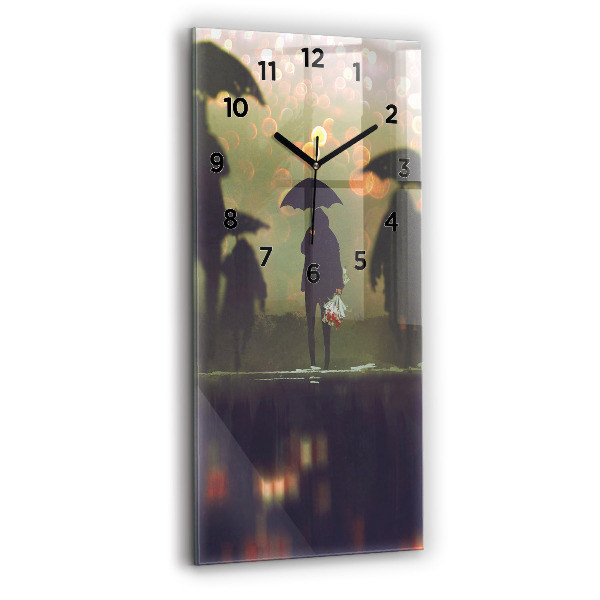 Modern vertical wall clock People with umbrellas