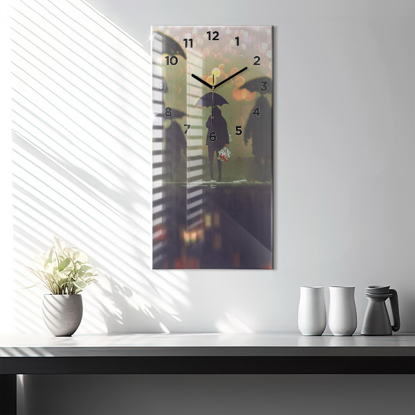 Modern vertical wall clock People with umbrellas
