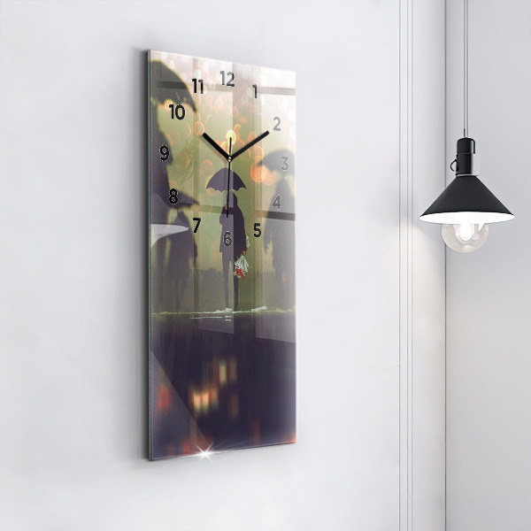 Modern vertical wall clock People with umbrellas