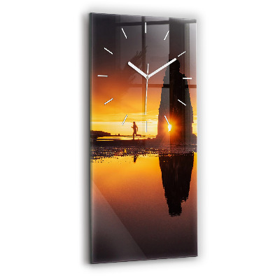 Modern vertical wall clock Runner and sunset