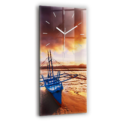 Modern vertical wall clock Boat and sunset