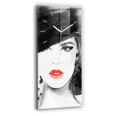 Modern vertical wall clock Woman in a hat