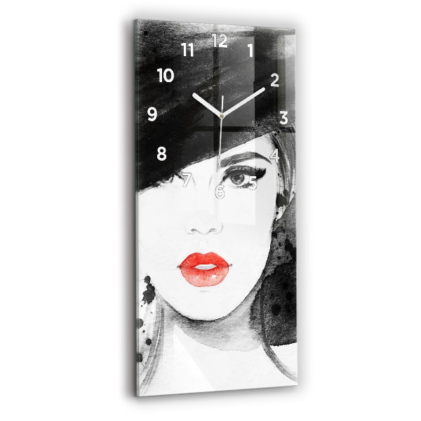Modern vertical wall clock Woman in a hat