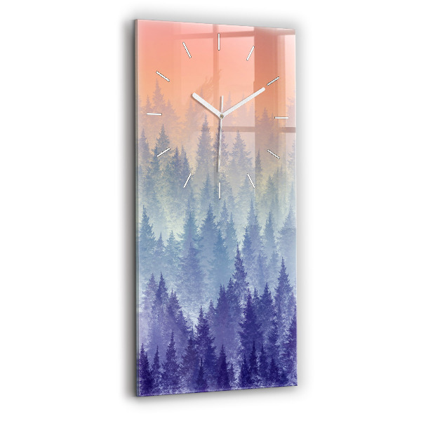 Modern vertical wall clock Forest in the fog