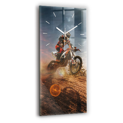 Modern vertical wall clock Man on a motorcycle