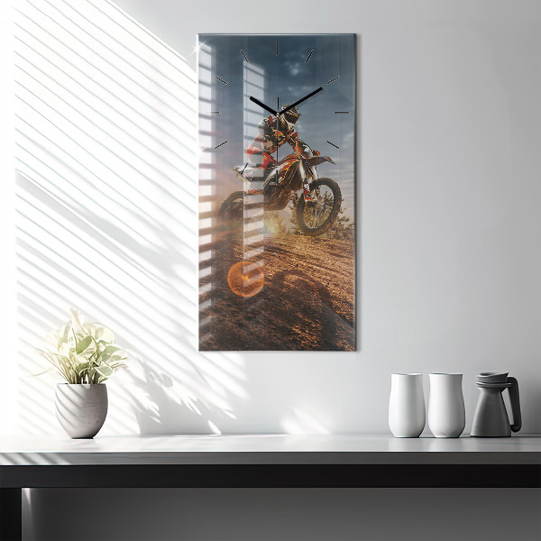 Modern vertical wall clock Man on a motorcycle