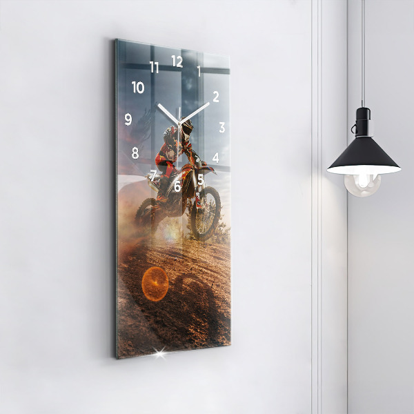 Modern vertical wall clock Man on a motorcycle