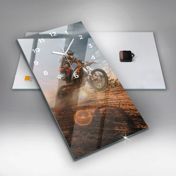 Modern vertical wall clock Man on a motorcycle