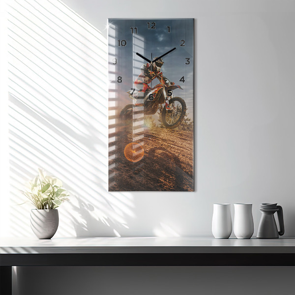 Modern vertical wall clock Man on a motorcycle