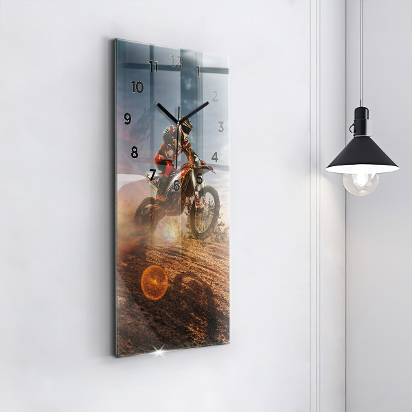Modern vertical wall clock Man on a motorcycle