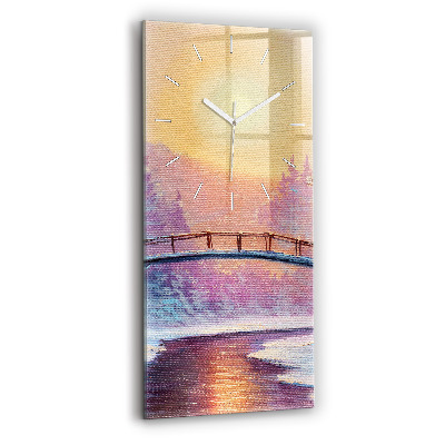 Modern vertical wall clock Christmas tree and bridge