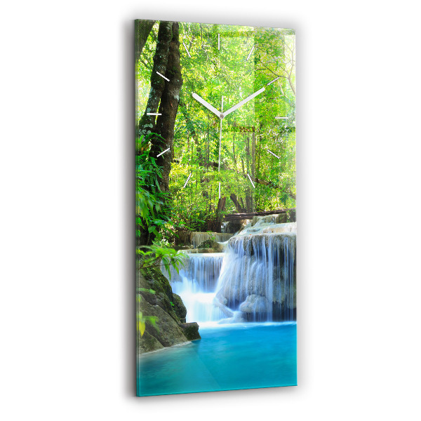Modern vertical wall clock Waterfall in the forest