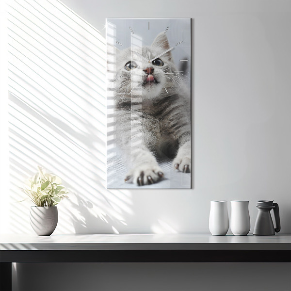Modern vertical wall clock Cat on the couch