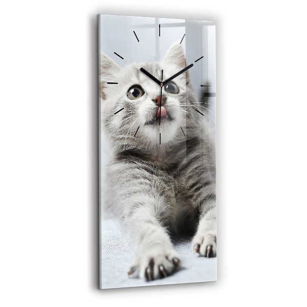 Modern vertical wall clock Cat on the couch