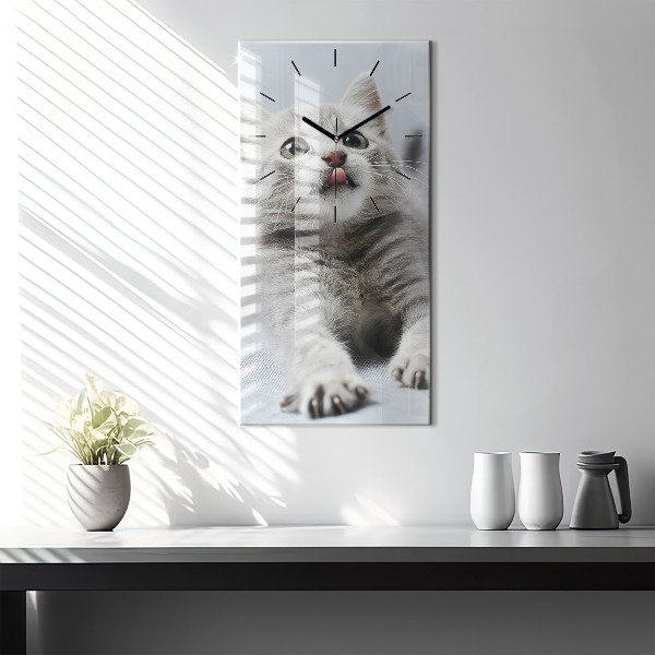 Modern vertical wall clock Cat on the couch