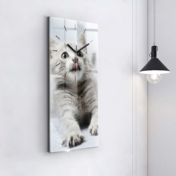 Modern vertical wall clock Cat on the couch