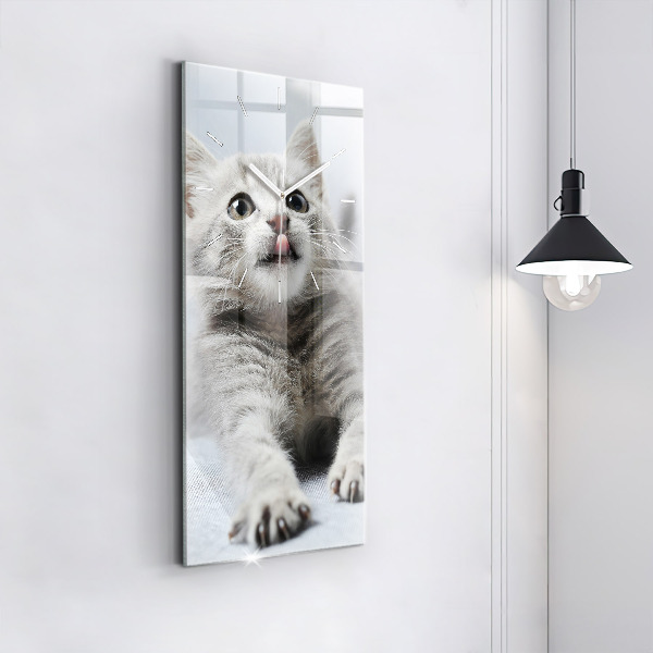 Modern vertical wall clock Cat on the couch