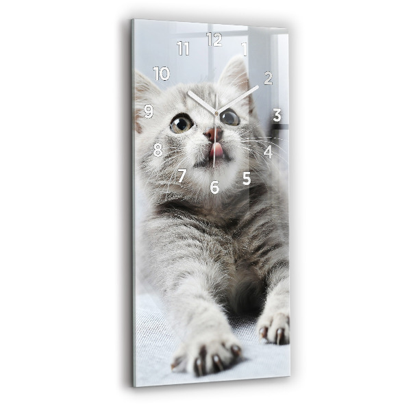 Modern vertical wall clock Cat on the couch