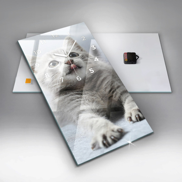 Modern vertical wall clock Cat on the couch