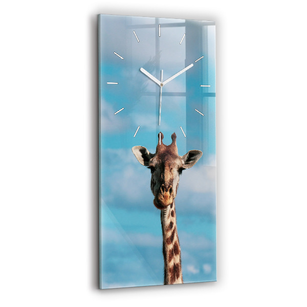 Modern vertical wall clock Giraffe head against the sky