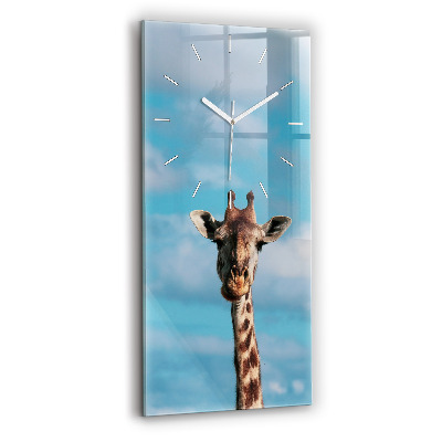 Modern vertical wall clock Giraffe head against the sky