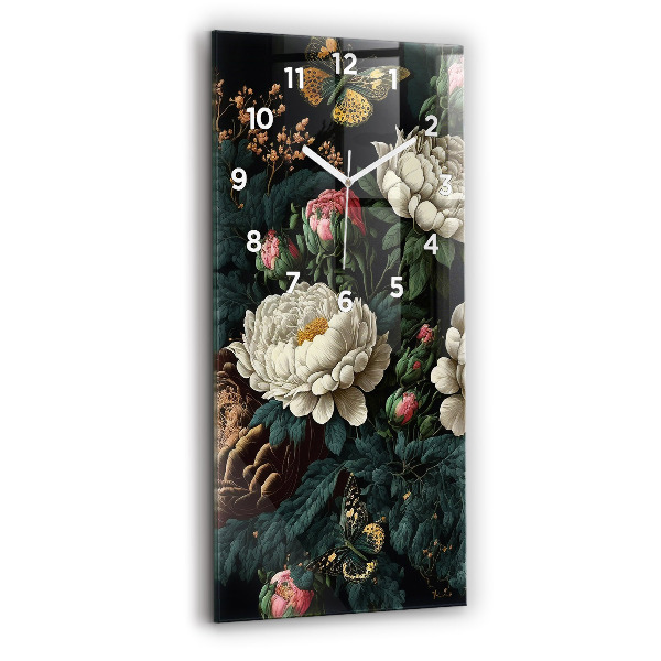 Modern vertical wall clock Flower and golden butterflies