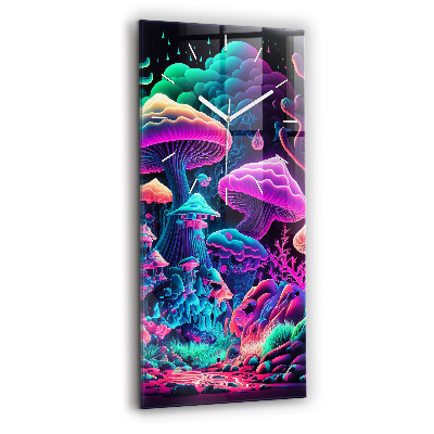 Modern vertical wall clock Neon mushrooms