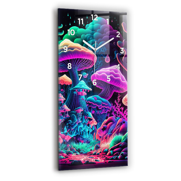 Modern vertical wall clock Neon mushrooms