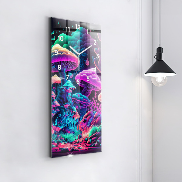 Modern vertical wall clock Neon mushrooms