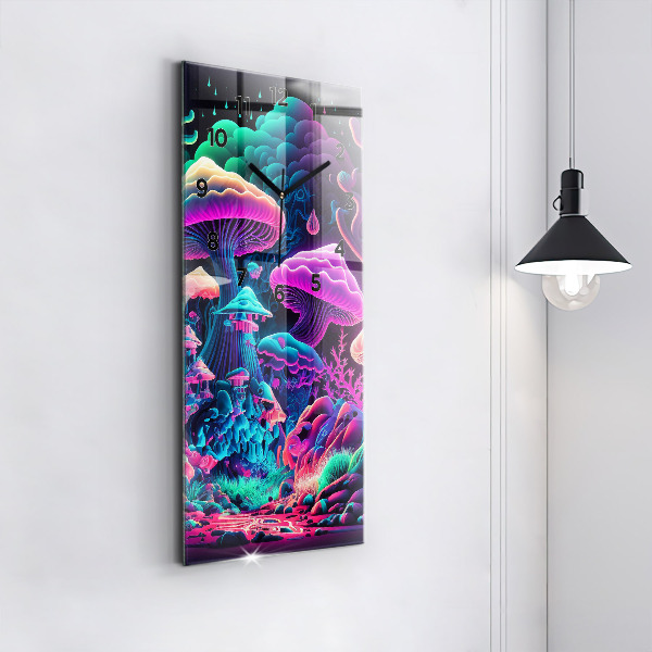 Modern vertical wall clock Neon mushrooms