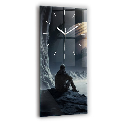 Modern vertical wall clock Man in front of the moon