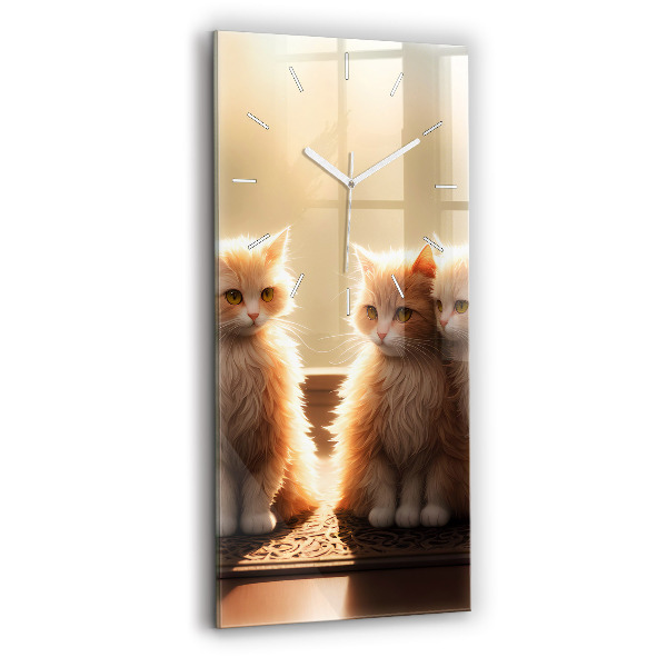 Modern vertical wall clock Four Kittens in the Sun