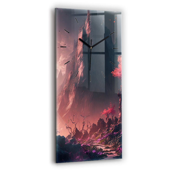 Modern vertical wall clock Magical forest and mountains