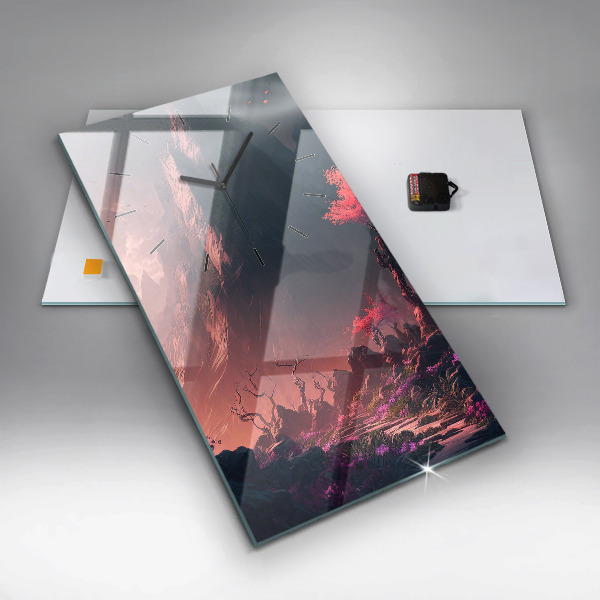 Modern vertical wall clock Magical forest and mountains