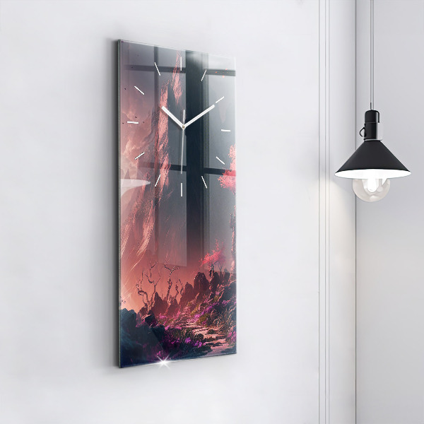 Modern vertical wall clock Magical forest and mountains
