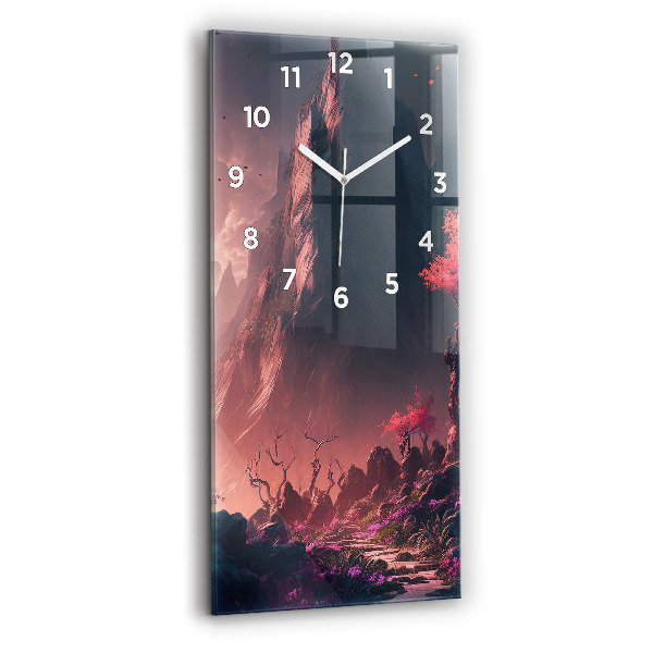 Modern vertical wall clock Magical forest and mountains