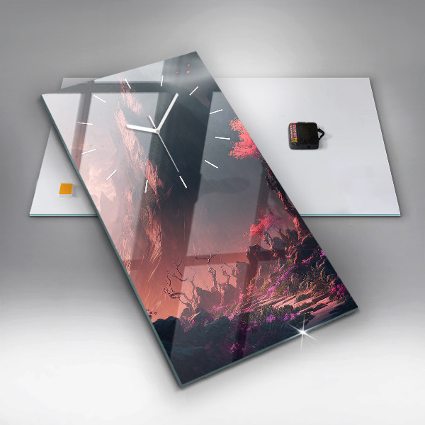 Modern vertical wall clock Magical forest and mountains