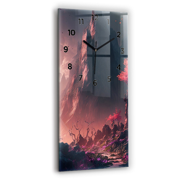 Modern vertical wall clock Magical forest and mountains