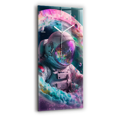 Modern vertical wall clock Cosmonaut and colorful clouds