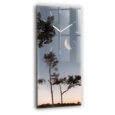 Modern vertical wall clock Crescent and trees