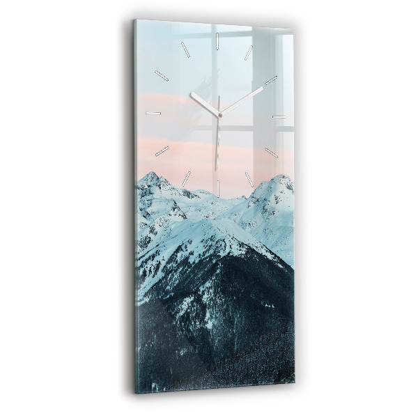 Modern vertical wall clock Mountain range in winter