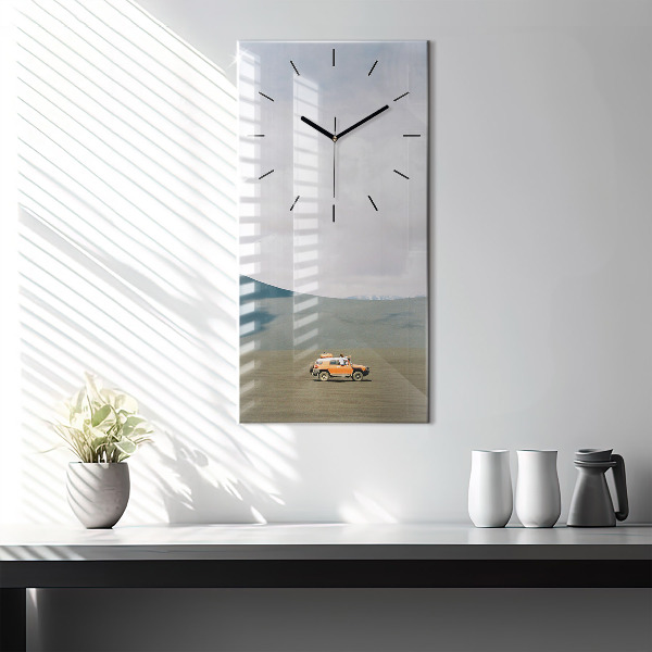 Modern vertical wall clock Vehicle in the Kamchatka desert
