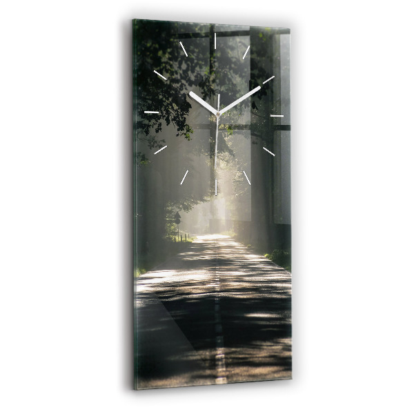 Modern vertical wall clock Forest road and streaks of sunlight