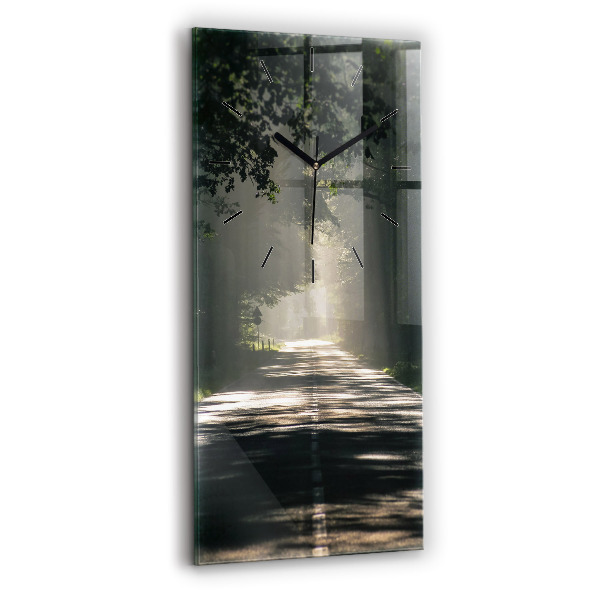 Modern vertical wall clock Forest road and streaks of sunlight