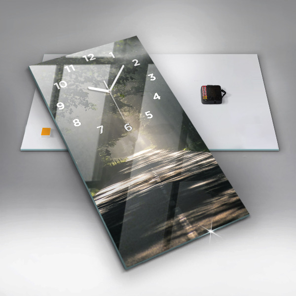 Modern vertical wall clock Forest road and streaks of sunlight