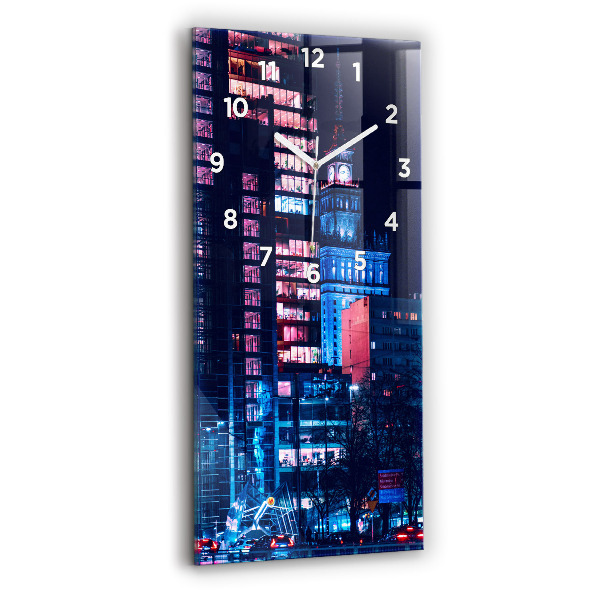 Modern vertical wall clock Warsaw at night